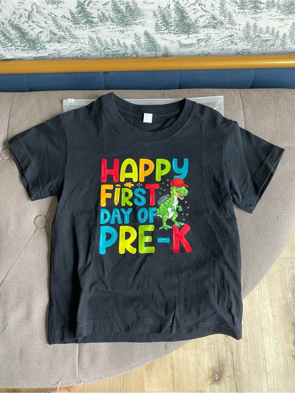 NEW Kids Black "Happy First Day of Pre-K" Dinosaur 🦖 Graphic Cotton T-Shirt